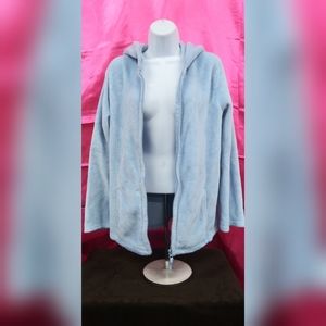 Fluffy Blue Zip Up Hooded Sweater